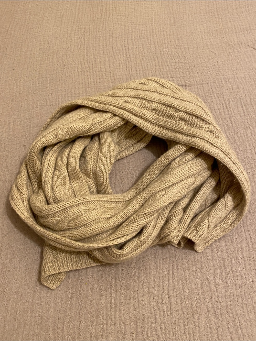 Weekend MaxMara Beige Cable Knit Wool/ Cashmere Scarf. Made in Italy